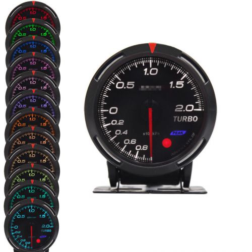 Universal car turbo 2 bar boost gauge w. 13 color led 2.36&#034;/60 mm high accuracy