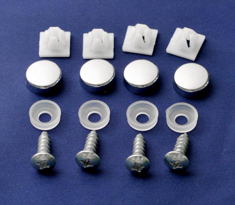 License plate frame screws fasteners + chrome screw caps set 