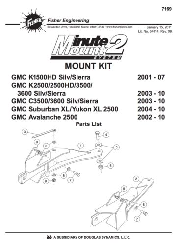 7169 fisher mount 01-10 chevy gmc k2500 3500 silverado sierra avalanche suburban