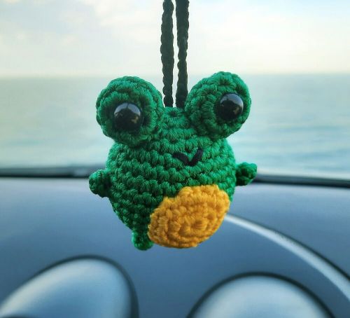 Crochet frog car İnterior accessory  decor, handmade keychain and bag decor