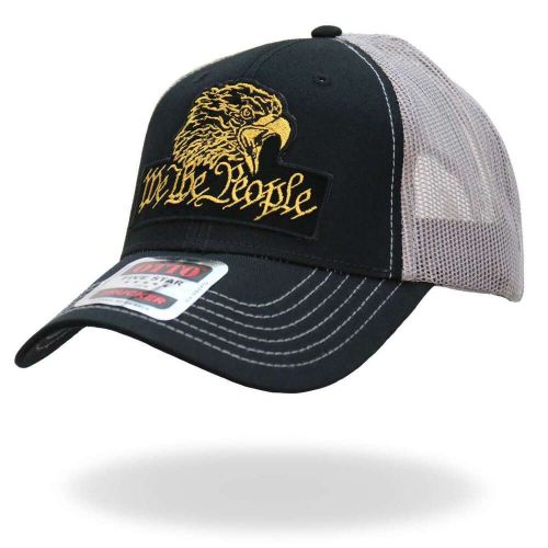 Hot leathers black gray and yellow trucker hat we the people eagle gsh1049