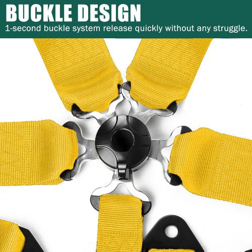 2x 5 point racing harness camlock quick release safety seat belt yellow car utv