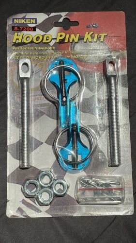 Niken universal hood pins mount bonnet latch catch pin key locking kit blue new