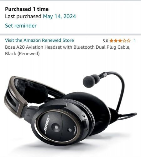 Bose a20 aviation headset with bluetooth and dual plug cable - black