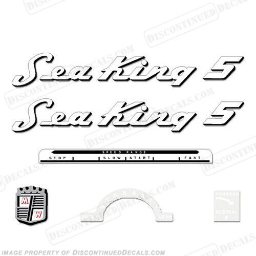 Fits sea king 1953-1955 5hp outboard motor engine decals - black outline