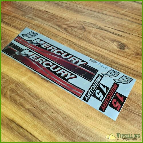 Mercury marine 15 hp outboard motor red silver laminated decals stickers kit