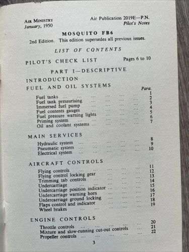 1950 de havilland mosquito fb6 pilots flight instruction, poh type pilots notes