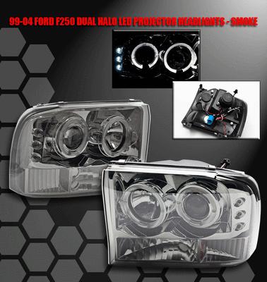 1999-2004 ford f250 f350 excursion halo led projector headlight lamp smoke truck