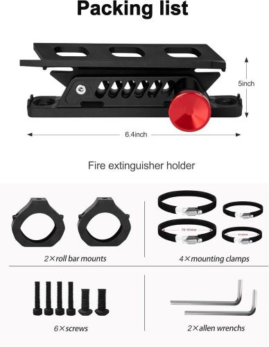 Quick release utv fire extinguisher mount kits, adjustable roll bar black