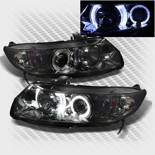 Smoked 06-11 honda civic 2 door dual halo projector headlights smoke head lights