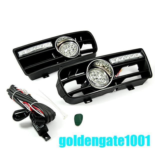 New clear front fog led light lamp lower grille drl fit 1999-2004 golf mk4 gti 