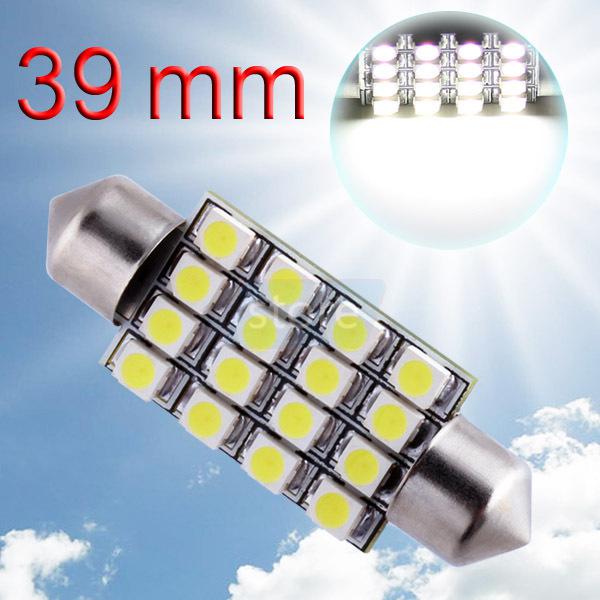 39mm 16 smd pure white dome festoon interior led car light bulb lamp