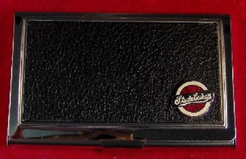 Studebaker wheel - stainless steel & leather business card case