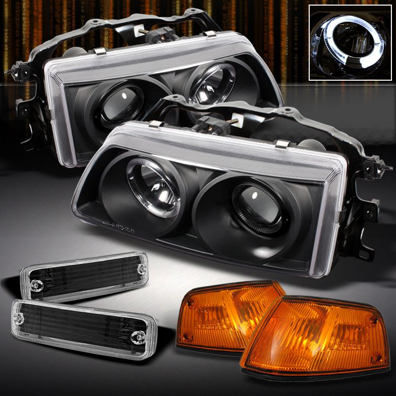 88-89 civic 4dr black halo projector headlights+amber corner & bumper signal