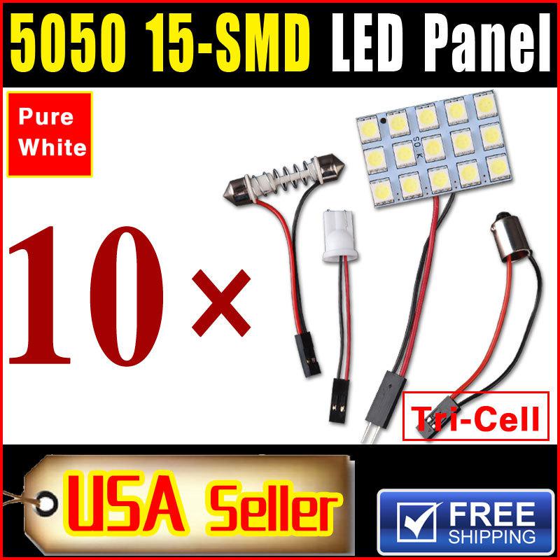 10x festoon t10 ba9s white led 5050 15smd panel car interior dome map light lamp