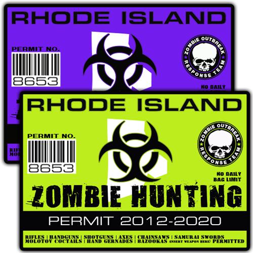 Rhode island zombie outbreak response team decal zombie hunting permit sticker a