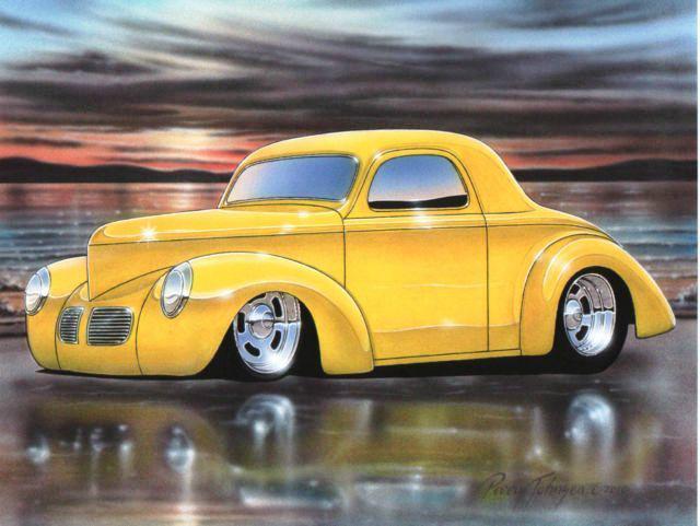 1940 willys coupe streetrod car automotive art print yellow