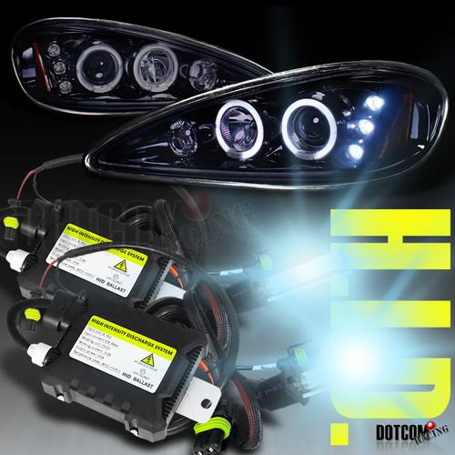 Glossy black 99-05 grand am led halo projector h1 hid xenon smoke lens headlight