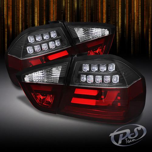 05-08 bmw 3-series 4dr e90 sedan 4pcs led strip black tail brake lights lamps