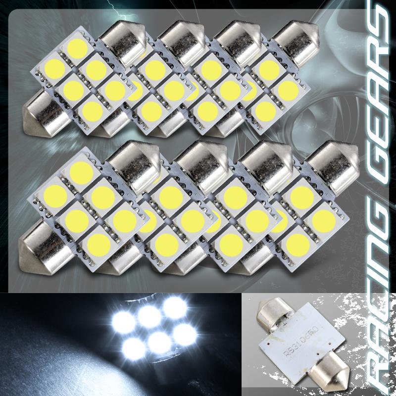 8x 31mm 1.25" white 6 smd led festoon replacement dome interior light lamp bulb