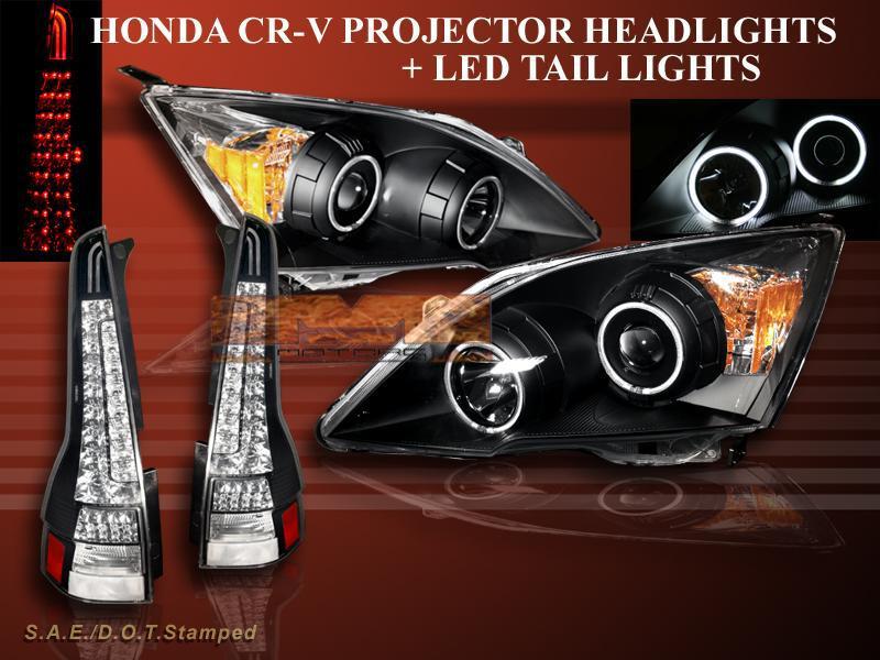 07-11 honda cr-v dual halo projector headlights ccfl black + blk tail lights led