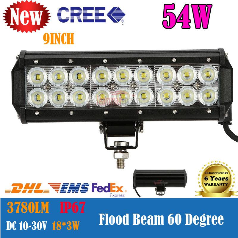 9inch 54w cree led work light roof bar 3780lm flood 4x4 offroad atv driving lamp