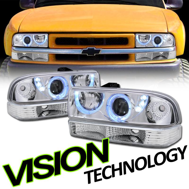 4pc 98-05 blazer/s10 chrome halo led projector head lights+signal/parking bumper