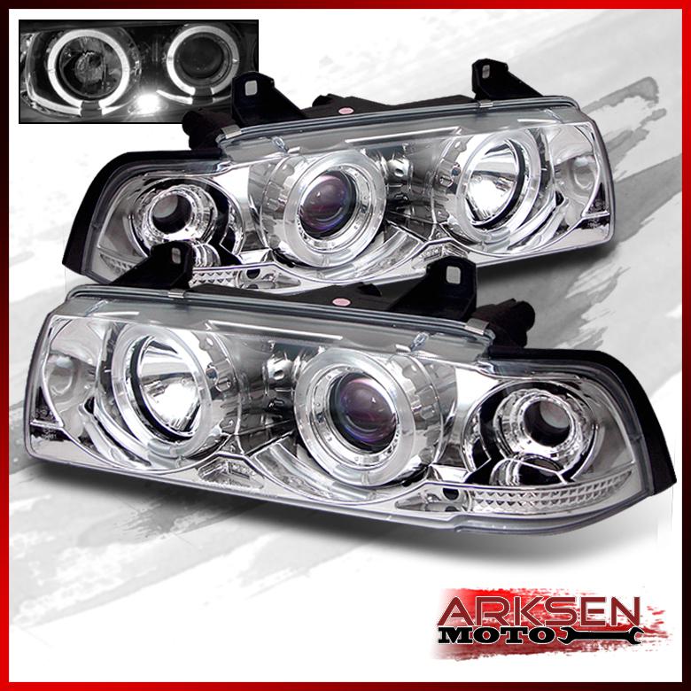 92-98 bmw e36 3-series 4 door chrome dual halo projector led headlights lamp set