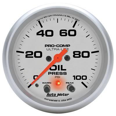 Autometer ultra-lite electrical oil pressure gauge 2 5/8" dia silver face 4452