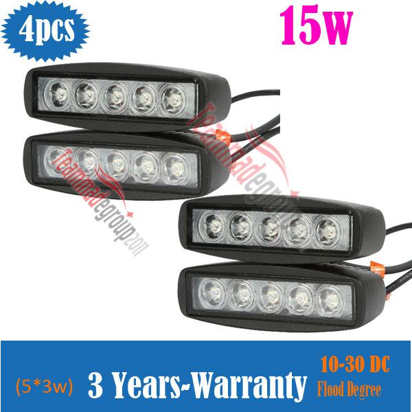 4pcs black 15w led off road slim work light bar lamp 12v/24v car truck 4wd 4x4