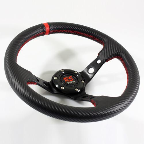 Universal deep dish drift steering wheel carbon vinyl/red stitch/black spoke