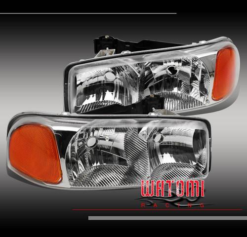 99-06 gmc sierra denali yukon xl 1500 2500 crystal headlights chrome left+right