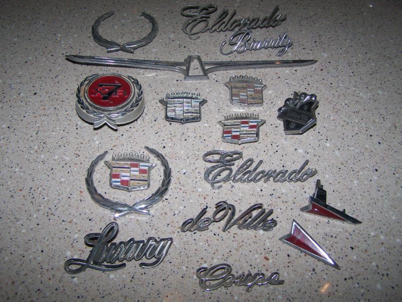 Vintage lot metal car emblems cadillac thunderbird oldsmobile eldorado ford