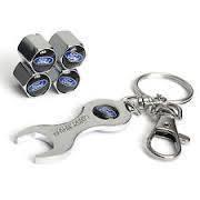 Tire valve caps with mini wrench & keychain for ford (4-piece pack)