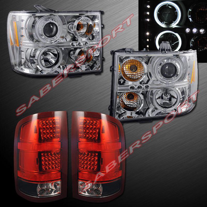 2007-2013 gmc sierra ccfl halo projector headlights chrome w/ led + tail lights