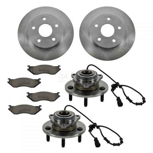 Wheel hub ceramic brake pad rotor front kit for 02-05 dodge ram 1500 4 wheel abs