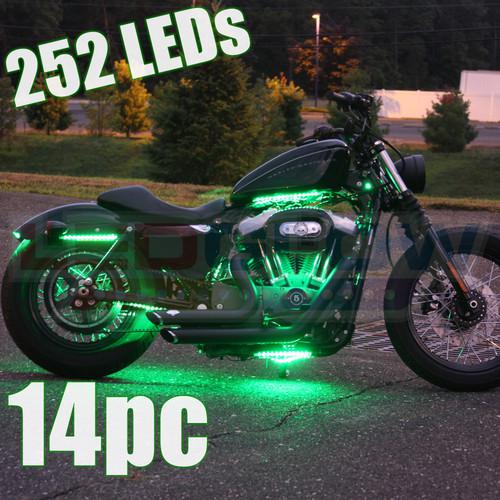 Green neon led motorcycle lighting neon kit w 14 flexible strips & 252 leds