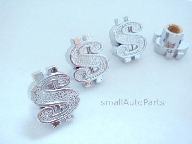 (4) money dollar $ sign chrome tire/wheel stem air valve caps bling set