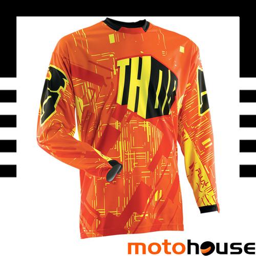 Thor mens flux block jersey mx offroad dirt motocross yellow orange black 