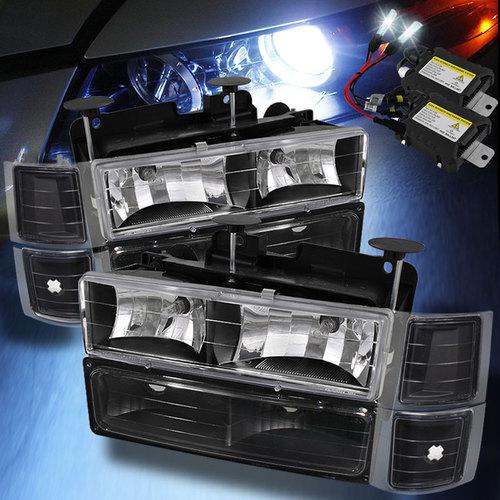 6000k slim xenon hid+chevy tahoe silverado crystal blk headlights+corner+bumper