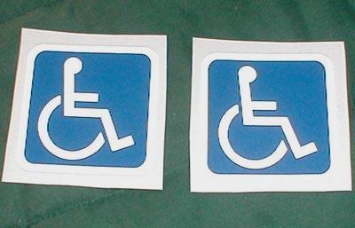 2 small reflective handicap car wheelchair van decals
