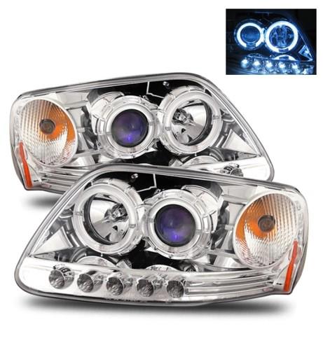 97-03 ford f150/97-02 expedition led angel eye halo chrome projector headlights