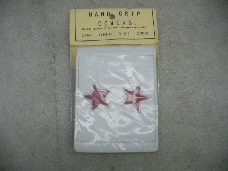 Harley/bikers boutique white with red stars  leather hand grip covers, 2 total.