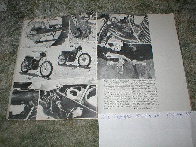 1972 yamaha dt-2 mx & rt-2 mx cycle road test 250 360  8 pgs motocross model