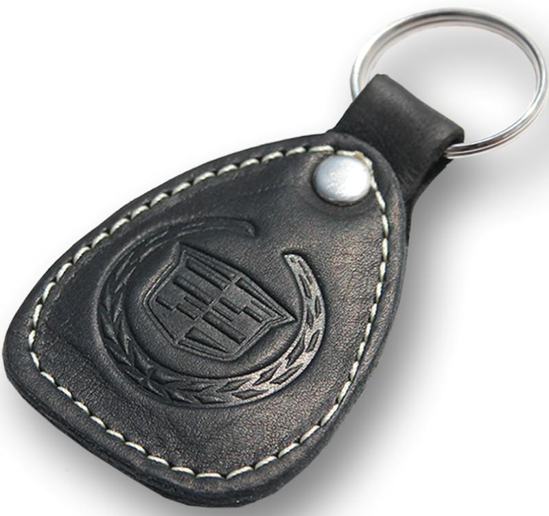 New leather black / white keychain car logo cadillac auto emblem keyring