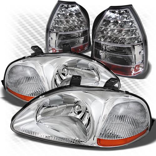 96-00 civic 3dr crystal headlights + philips-led perform tail lights combo set