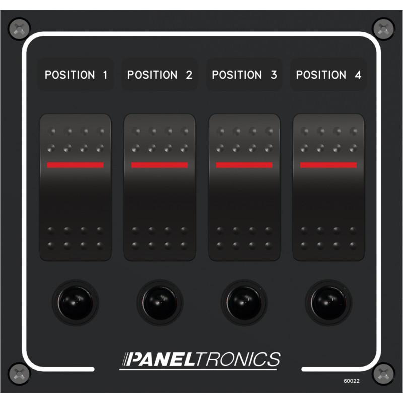 Paneltronics waterproof panel - dc 4-position illuminated rocker switch & circui