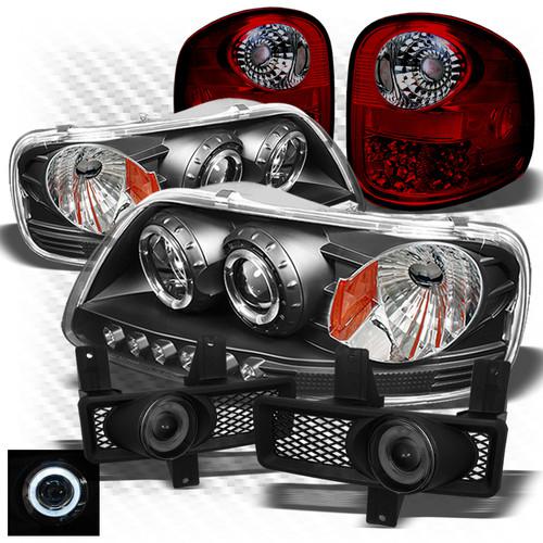 97-98 f150 flareside blk headlights + r/s led tail lights + projector fog lights