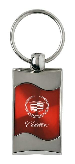 Cadillac red rectangular wave metal key chain ring tag key fob logo lanyard