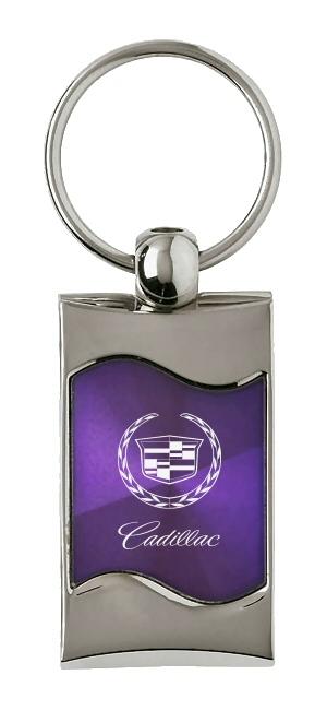 Cadillac purple rectangular wave metal key chain ring tag key fob logo lanyard